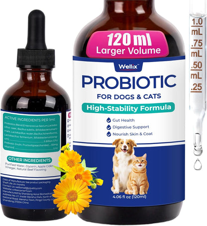 Wellix Cat Dog Constipation Relief Liquid 4 oz Probiotic Chicken Flavor