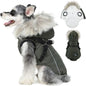 Waterproof Dog Coat Jacket with Faux Fur Hood & Reflective Strap